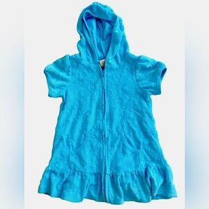 Arizona Girl’s 2T Hooded Swim Cover Up Short Sleeve Zip Butterfly Turquoise